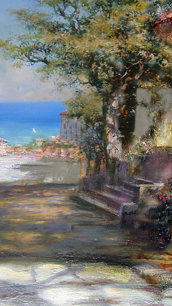 village, sea, holiday, artistic, painting HD phone wallpaper
