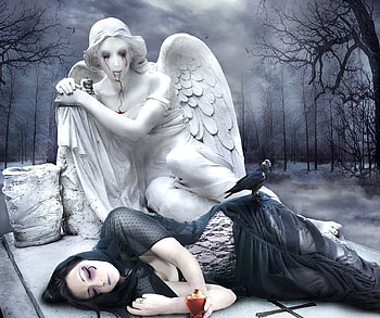 Breath No More, breath, tears, angel, blood, woman HD wallpaper