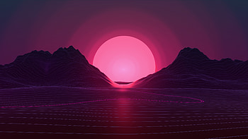 Sunset, mountains, neon pink, abstract HD wallpaper