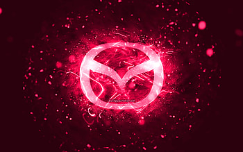 Mazda pink logo, , pink neon lights, creative, pink abstract background, Mazda logo, cars brands, Mazda HD wallpaper