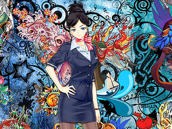 Working Girl, sexy, ribbon, hot, uniform, cute, blue eye, girl, black hair, dress, anime girl, anime, abstract, short hair, female HD wallpaper
