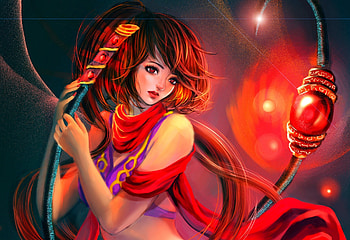 Red Fantasy Girl, girl, sword, fantasy, red HD wallpaper