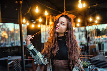 Girl Glasses Playing With Hair Restaurant Lights , girls, model, graphy HD wallpaper