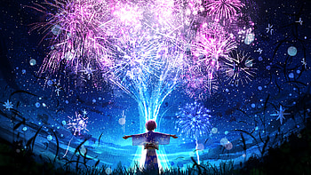 Anime Girl Celebrating Raised Fireworks, sky, stars, fire-crackers, fireworks, artist, artwork, art, digital-art, ai, pixiv HD wallpaper