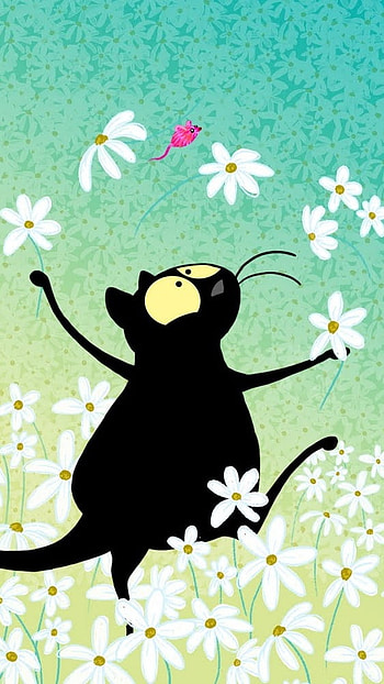 May, Black Cat, floral, design HD phone wallpaper