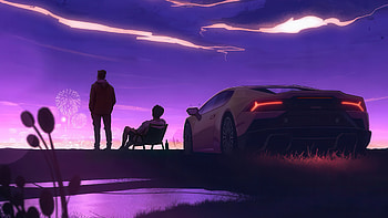 Friends Who Ride Together Lamborghini Moments, friends, lamborghini, purple, sky, artwork, artist, art, digital-art HD wallpaper