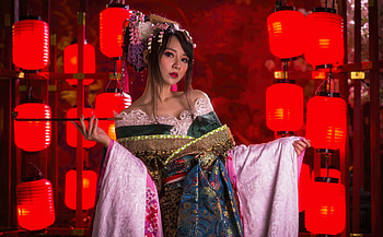 Beauty, red, model, asian, cosplay, lantern, girl, princess HD wallpaper