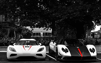 White Koenigsegg Agera R VS Black & White Pagani Zonda HD wallpaper