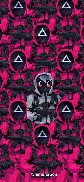 squid-game, game, pink, black, greyy, squid, circle HD phone wallpaper