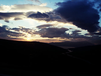 multicoloured watercourse, river, clouds, sky, lake, sunset HD wallpaper