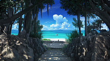 Cat Watching The Nature Beach , cat, beach, nature, artist, artwork, digital-art HD wallpaper