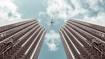 Plane Between Two Buildings , plane, graphy, buildings HD wallpaper