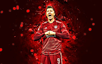 Robert Lewandowski, goal, Bayern Munich FC, polish footballers, red neon lights, soccer, Lewandowski, Bundesliga, Robert Lewandowski Bayern Munich, Robert Lewandowski HD wallpaper