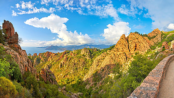 Mountain road, Calanches de Piana, Corsica Island, Windows 10 Spotlight HD wallpaper