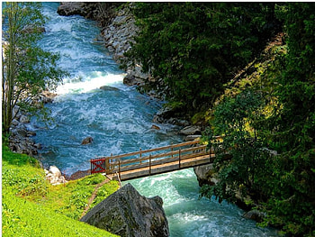 little bridge, bridge, river, grass, little HD wallpaper