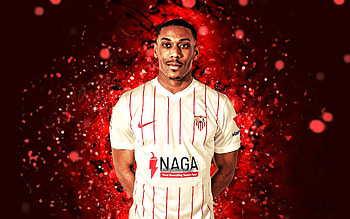 Anthony Martial, , 2022, Sevilla FC, french footballers, La Liga, red neon lights, soccer, LaLiga, Anthony Martial Sevilla, Anthony Martial HD wallpaper