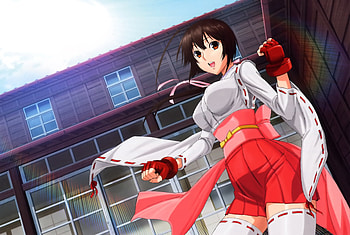 Anime Fighter, sexy, house, hot, cute, girl, brown eye, anime girl, anime, short hair, building, brown hair, female HD wallpaper