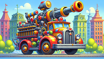 Cartoon Firetruck, fire engine, fire truck, cartoon, colorful, weapon HD wallpaper