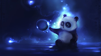 Preview panda, art, apofiss, night HD wallpaper