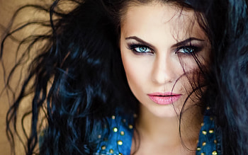 Beauty, blue, pink, model, brunette, face, girl, woman HD wallpaper