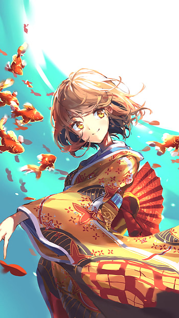 Kimono Koi Breeze — Anime Girl , fish, Anime, girl, anime girl HD phone wallpaper