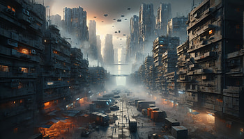 Dystopian Cityscape, dystopian, futuristic city, dystopian landscape, urban decay, sci-fi environment HD wallpaper