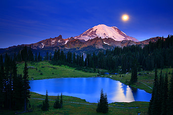Washington lake mountains landscape moon moonlight night reflection | | 153396 | UP HD wallpaper