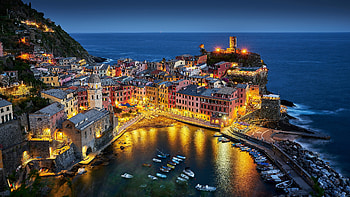 Cinque Tere Veranazza Italy, night, Italy, veranazza, cinque tere, lights HD wallpaper