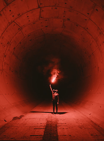 Fire, Shine, Light, Miscellanea, Miscellaneous, Mask, Gas Mask, Human, Person, Tunnel HD phone wallpaper