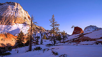 Fade - Zion National Park, Utah, mountains, rocks, snow, trees, sky, usa HD wallpaper