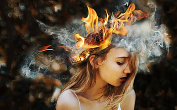 Head of Fire, girl, abstract, fantasy, fire HD wallpaper