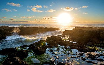 Cook's Cove at the Cape Perpetua National Scenic Area, colors, sky, rocks, sunset, sea HD wallpaper