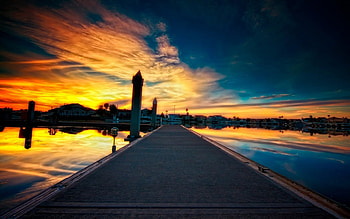 gorgeous sunset over village pier r, pier, r, lake, sunset, village HD wallpaper