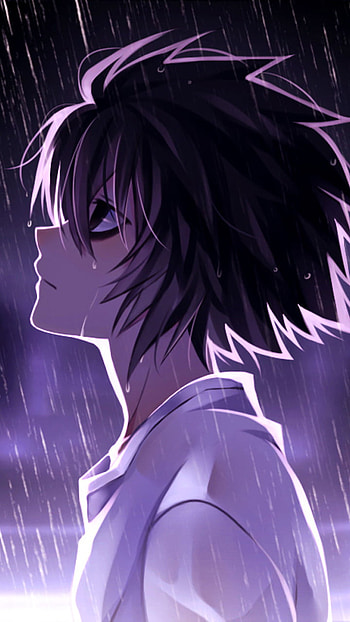 L from Death note, cartoon, light, purple, deathnote, anime HD phone wallpaper