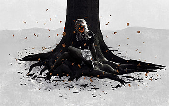 Autumn, Leaves, Vector, Wood, Tree, Girl, Loneliness, Roots HD wallpaper