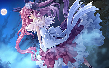 Anime, Night, Moon, Girl, Hair, Dress, Yoke, Coquette HD wallpaper