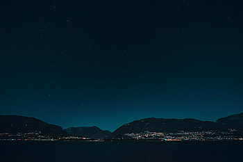 Sea, Stars, Night, Dark, Starry Sky, Hills HD wallpaper