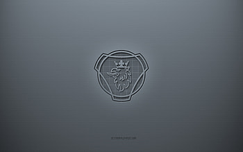 Scania logo, gray creative background, Scania emblem, gray paper texture, Scania, gray background, Scania 3d logo HD wallpaper