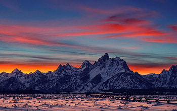 Grand Teton Sunset, winter, snow, clouds, colors, sky HD wallpaper