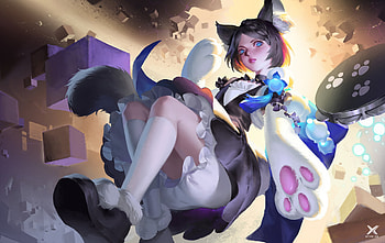 Catgirl, fantasy, star academy, luminos, girl, cat, paw HD wallpaper