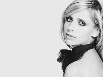 Sarah Michelle Gellar, black and white, buffy, actress, beauty HD wallpaper