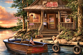 Pepsi Marina F1, dog, architecture, Pepsi, art, landscape, artwork, scenery, wide screen, painting, marina, pet, canine HD wallpaper