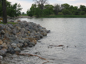 Rocky Sides, water, rocks, lake HD wallpaper
