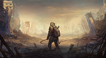 Man, post apocalyptic, fantasy, art HD wallpaper