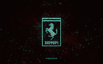Ferrari glitter logo, , black background, Ferrari logo, turquoise glitter art, Ferrari, creative art, Ferrari turquoise glitter logo HD wallpaper