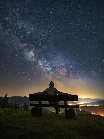 Miscellanea, Miscellaneous, Starry Sky, Human, Person, Bench HD phone wallpaper