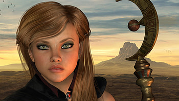 Woman, desert, fantasy, 3d HD wallpaper