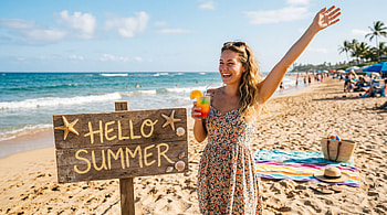 Hello Summer — Beach Vibes, Woman, Cocktail HD wallpaper