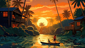 Seaside Harmony Coastal Village, artist, artwork, digital-art HD wallpaper