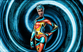 Party Star, blue grunge background, Fortnite, vortex, Fortnite characters, Party Star Skin, Fortnite Battle Royale, Party Star Fortnite HD wallpaper